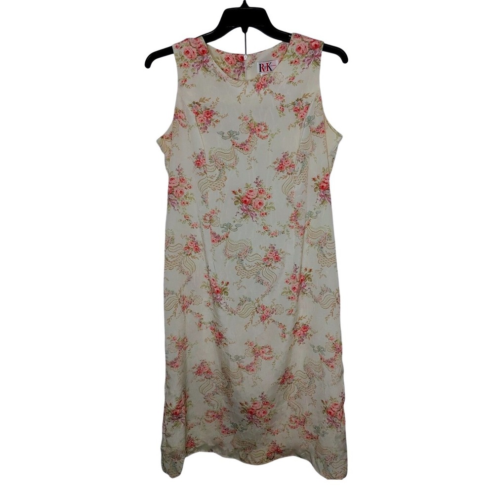 90s R&K Original Cottage Floral Romantic Sleeveless Sheath Dress Sz 10 Whimsical